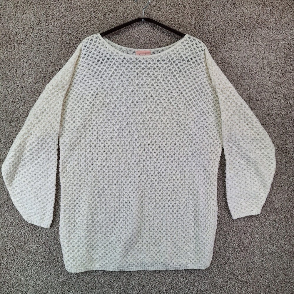 Jaclyn Smith Sweater Women XL Open Knit Crochet Boat Neck Boho Business Casual